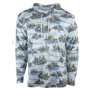 NWT Reel Obsession Sun Shirt Men's M Pullover Hoodie Vintage Print Neck Gaiter